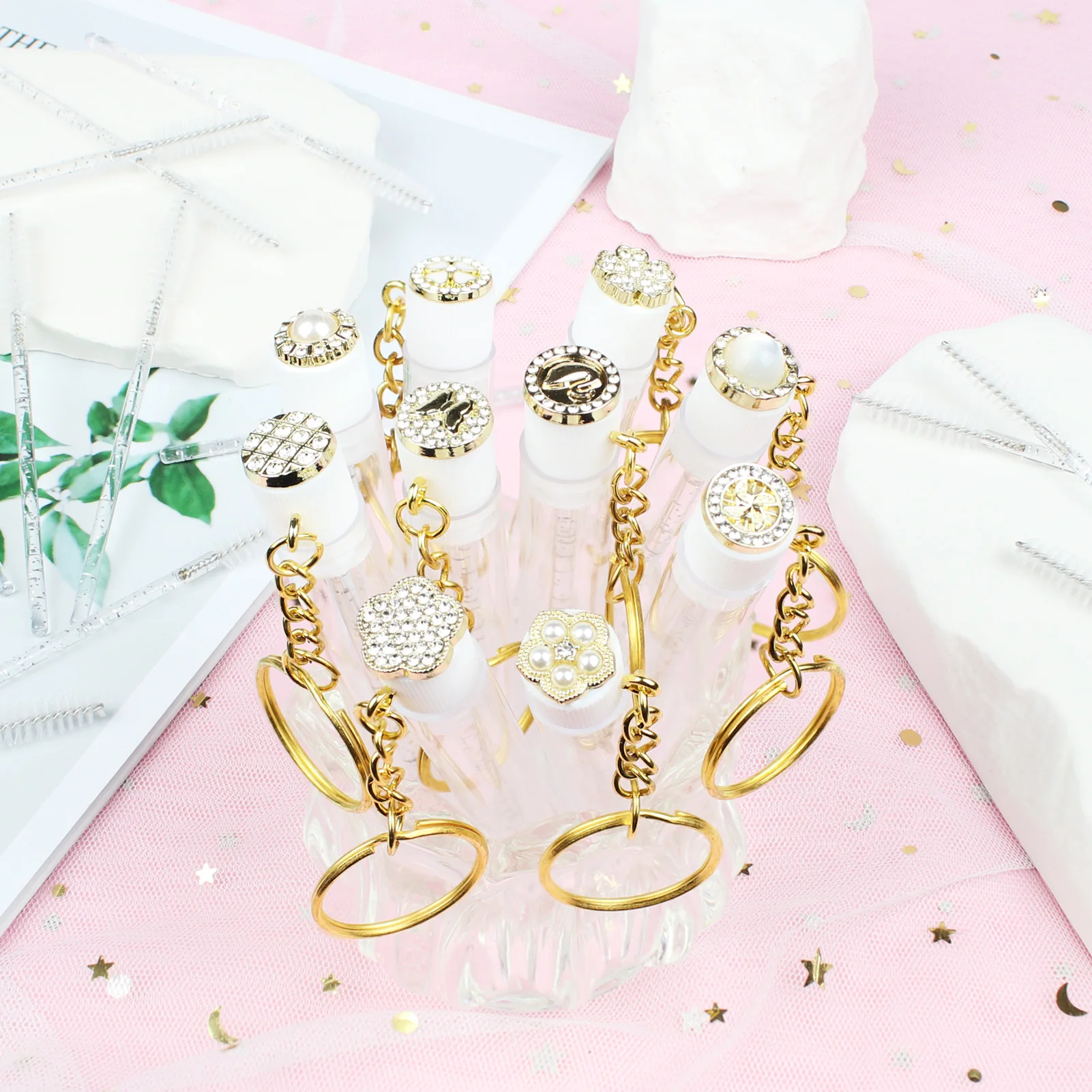 10 قطعة عصي الماسكارا أنبوب قابلة لإعادة الاستخدام لاش فرشاة الذهبي أنبوب معدني رمش فرشاة أنابيب مع المفاتيح Spoolies لاش تمديد فرش #1