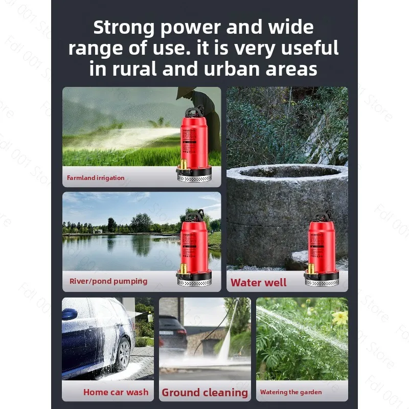 12V Lithium Battery Rechargeable Submersible Pump, DC Water Pump for Home and Agricultural Irrigation, Wireless Remote Control