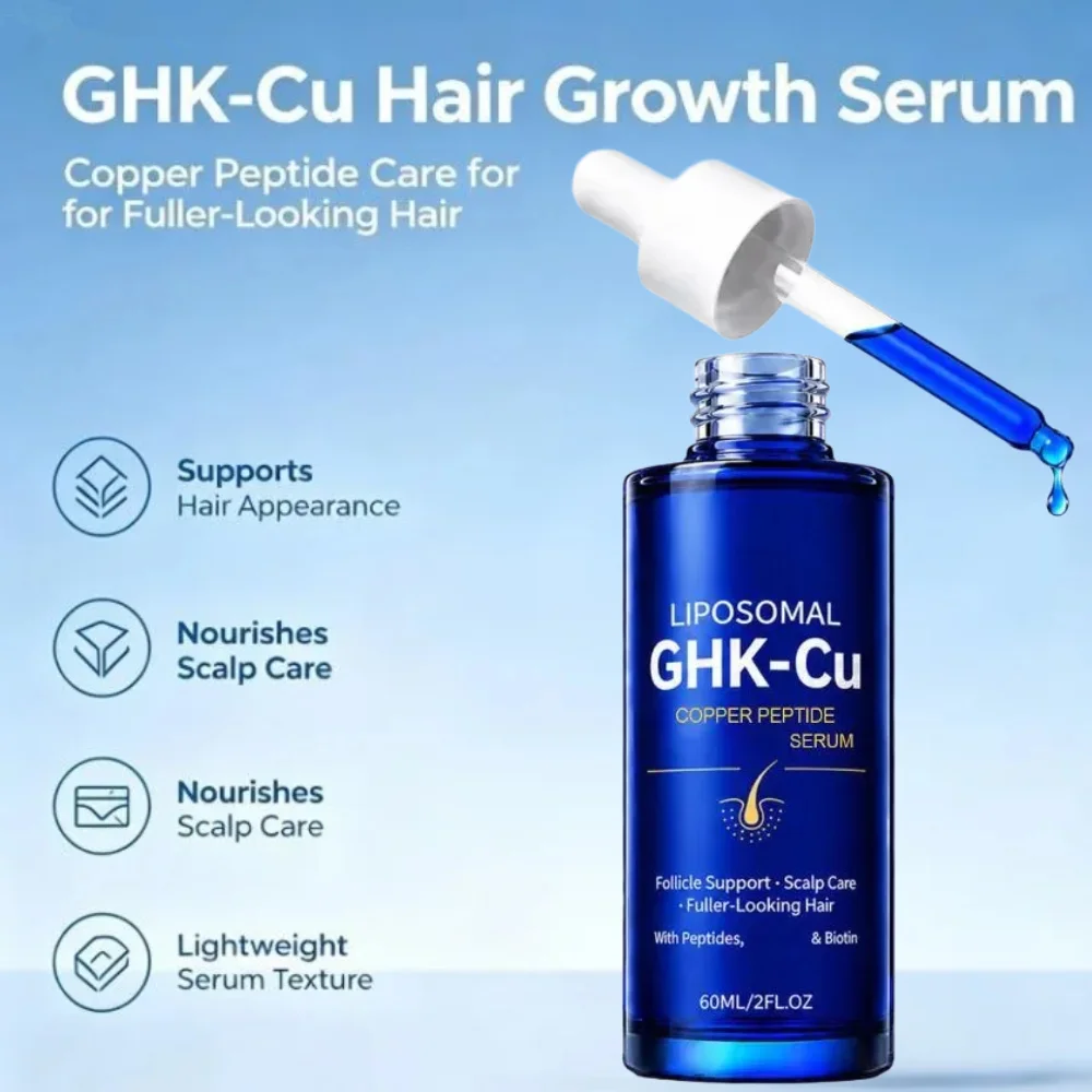 GHK-Cu Copper Peptide Anti Loss Hair Serum Scalp Care Essence Fuller Looking Hair Biotin Quick Absorb No Rinse Hair Treatment