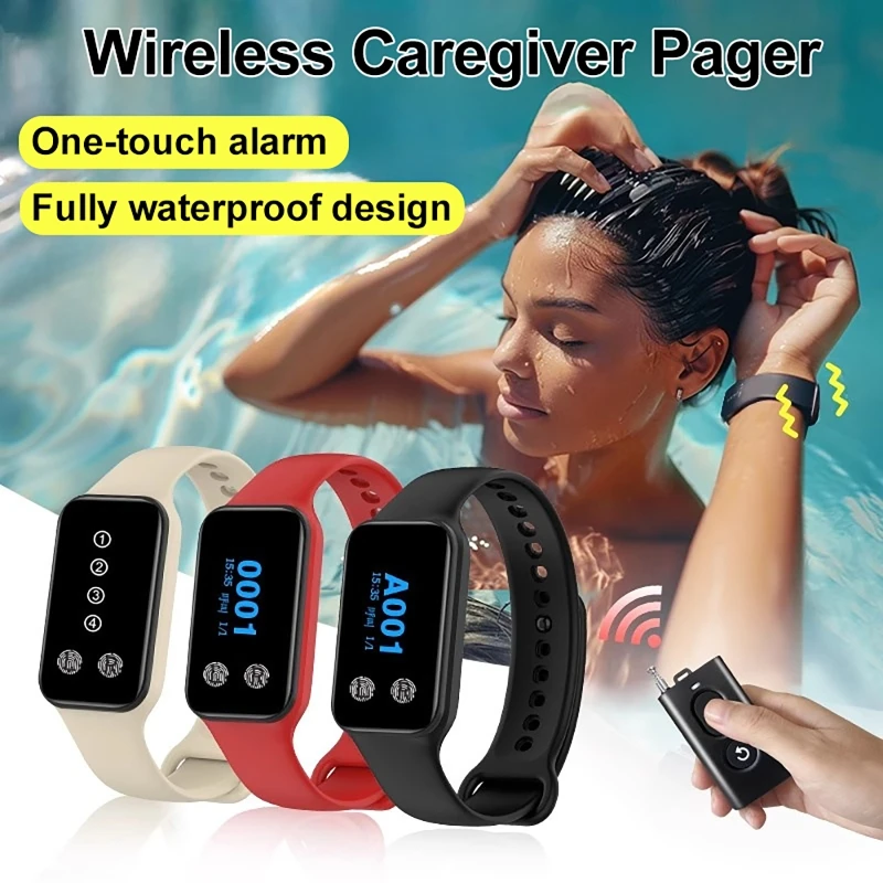 Wireless Vibrating Bracelet Restaurant Service Bell Waterproof One-Button Emergency Call Device for Hotel Nursing Home