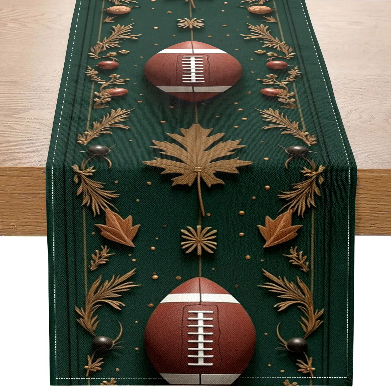 

1 Piece American Football Themed Table Runner, Decorated with Football and Autumn Leaves, Suitable for Sports Parties and American-Style Decoration