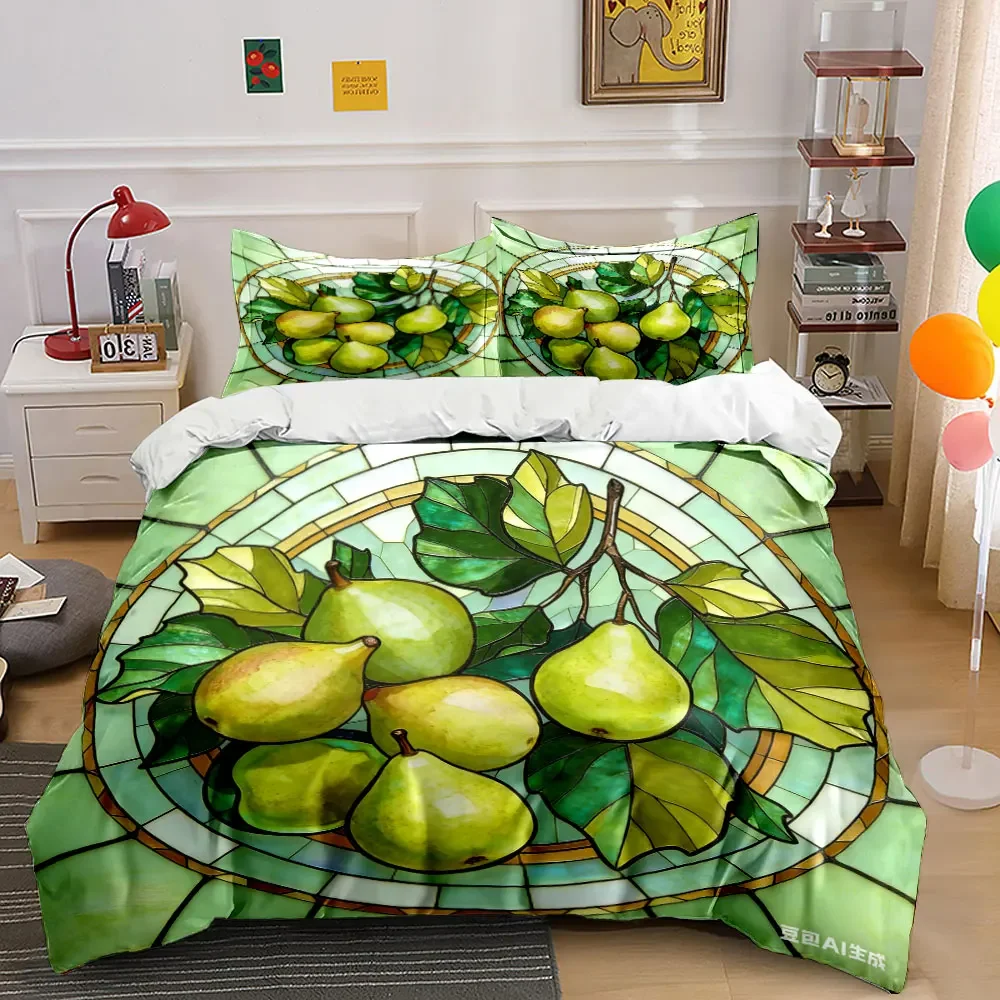 Stained Glass Pear Decoration Set Multiple sizes kid's and adults' bedroom Exquisite 3PC bedding set, gift