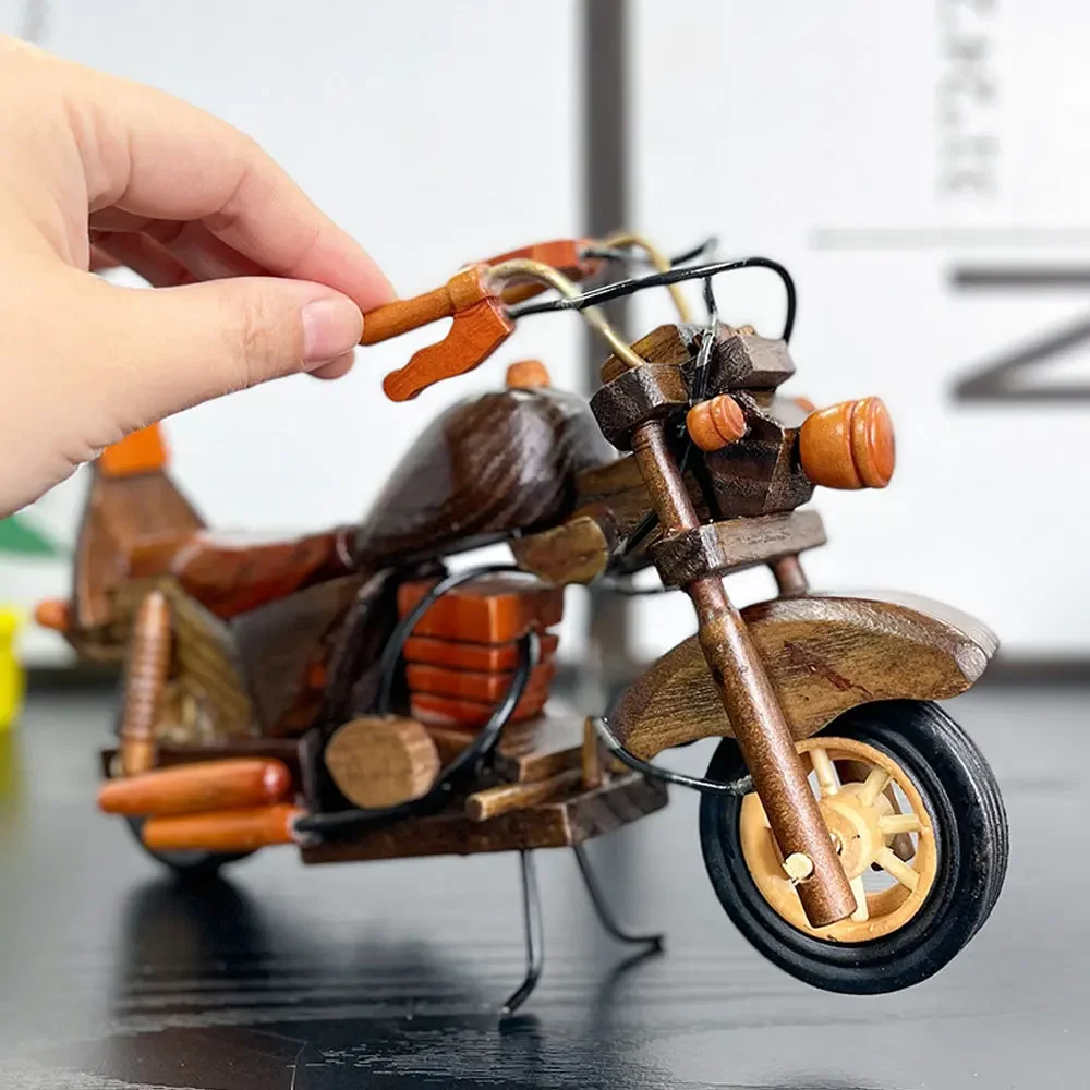 Retro Wooden Motorcycle Decoration Handmade DIY Car Model Home Office Decoration Crafts Collection Children\'s Toys Birthday Gift