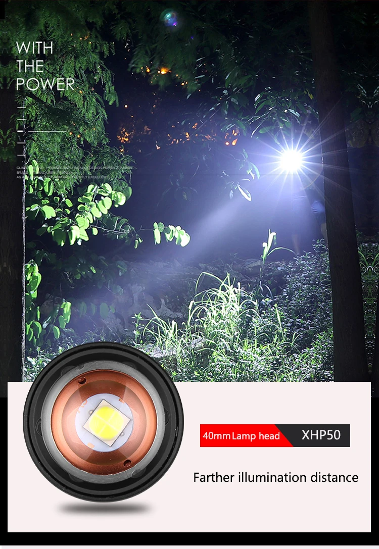 Flashlight XHP50 LED Flashlight USB Rechargeable Torch Zoom Flashlight T6 Flashlight Lantern with 18650/26650 Battery