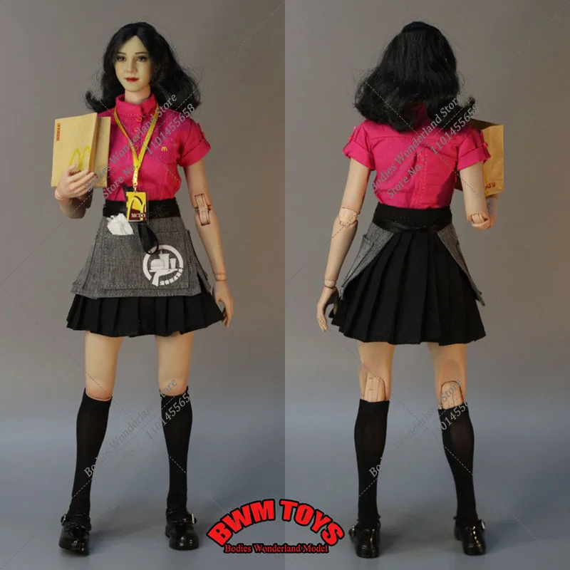 7 Pcs/set DMTOYS 1/6 Women Solider MDL Restaurant Uniform Shirt Maid Skirt Student Shoes Accessories for 12'' Action Figure Doll