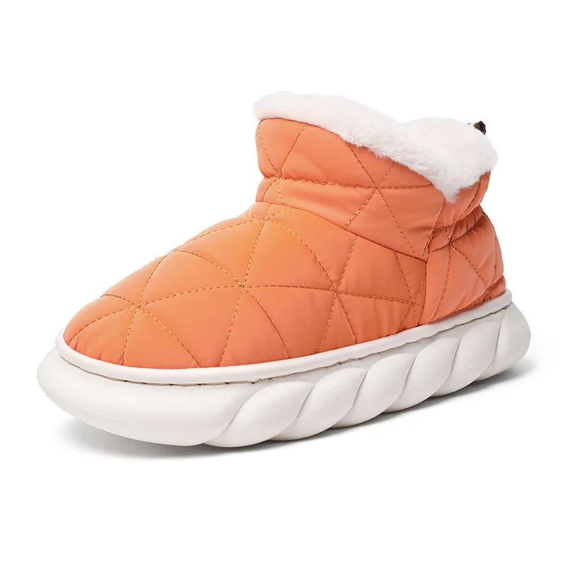 Down Women Snow Boots Winter Plaid Platform Ankle Boots Fashion Ladies Round Toe Green Orange Pink Green artificial wool Boots