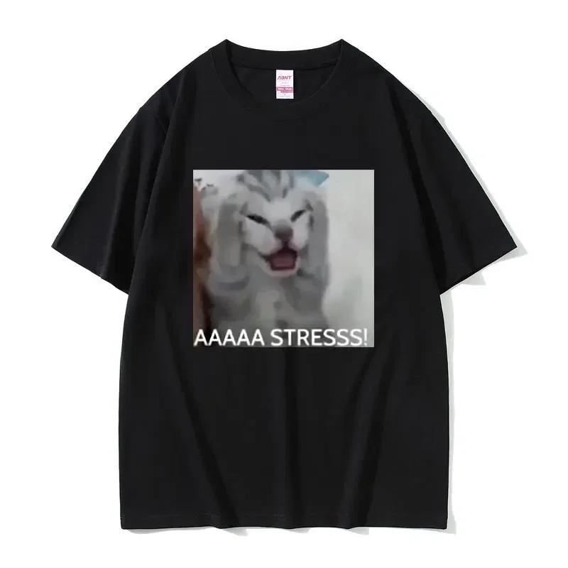 Cute Funny Stressed Cat Meme Tshirt Summer Casual T-shirts Women's Short Sleeve Summer Short Sleeved Streetwear Tops