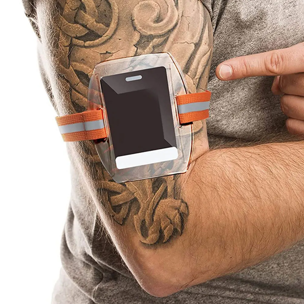 

6pcs Waterproof Arm Badge Holder Clear Id Card Sleeve Adjustable Strap High Visibility Orange Ski Pass Multifunctional Armband