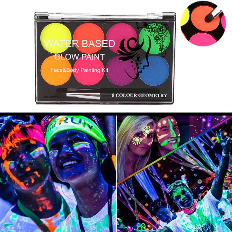 8 Colors Luminiscent Paint Face Body Art Paint UV Glow Fluorescent Glowing Halloween Party Fancy Dress Beauty Makeup Dark Paint