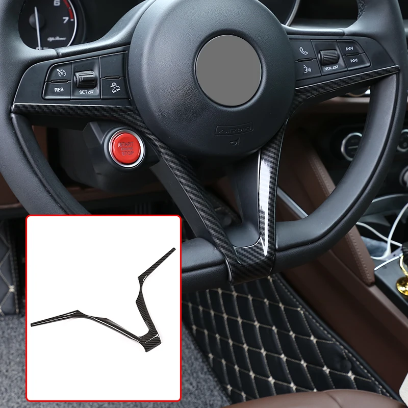 1 Pcs Carbon Fiber ABS Steering Wheel V-shaped Large Frame Cover Trim For Alfa Romeo Giulia Stelvio 2017-2019 Car Accessories