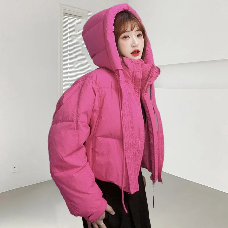 เสื้อแจ็คเก็ตบุขนเป็ดสีขาวมีฮู้ดสำหรับผู้หญิง เสื้อโค้ทขนเป็ดแบบสั้นมีฮู้ดสำหรับฤดูหนาว เสื้อคลุมหนาสำหรับใส่ด้านนอก куртки зимние женские JK-169