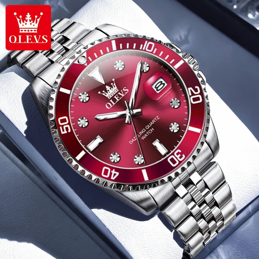 OLEVS Men's Watches Luxury Classic Datejust Top Brand Original Quartz Watch for Man Waterproof Luminous Big Date Stainless Steel