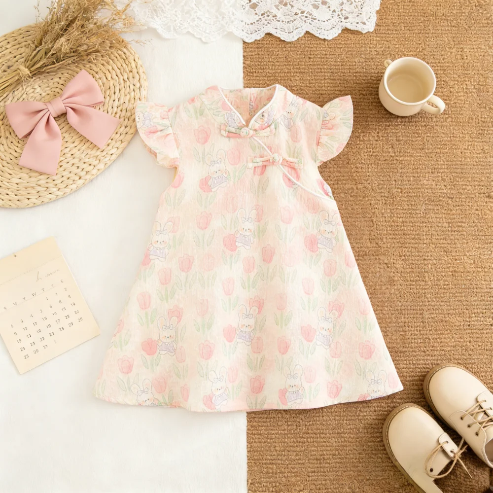 

Платья для девочек, летние китайские платья с героями мультфильмов для маленьких девочек, очаровательные детские платья Hanfu, одежда для маленьких девочек