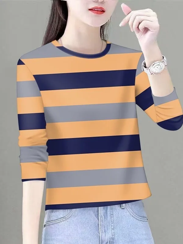 

New 2026 Women's Loose Fit Long Sleeve T-Shirt round Neck Slimming Print Casual Top Mommy Style Bottoming Shirt Summer Wear