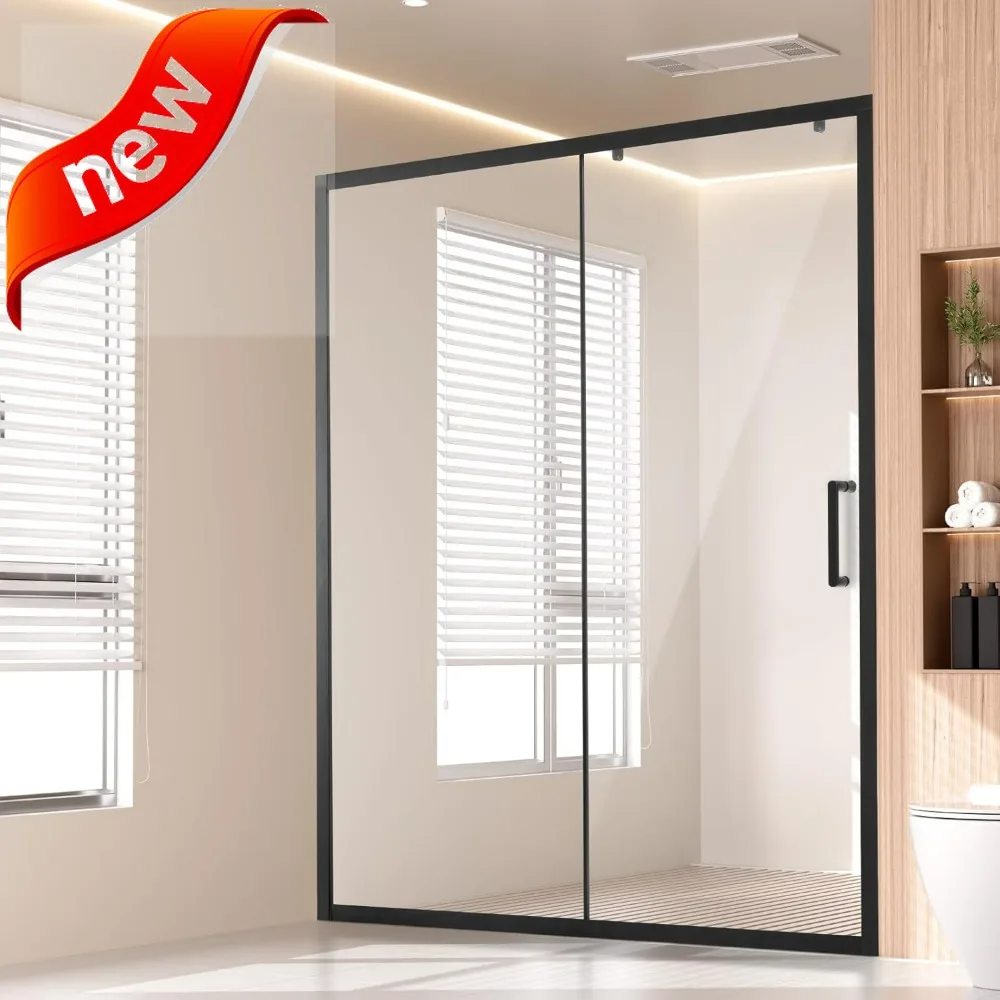 باب دش شبه بدون إطار، عرض 57.7-59 بوصة × طول 70 بوصة، باب زجاجي منزلق مع زجاج مقسى شفاف بسمك 6 مم، #1