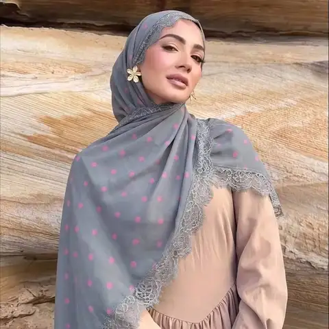 Fashion Polk Dot Printed Chiffon Hijab Scarf For Women Muslim Headscarf Head wrap Islam Turban Ramadan Eid