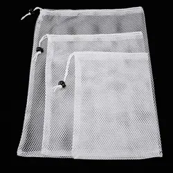 Durable White/Black Nylon Mesh Drawstring Storage Pouch Bag Multi Purpose Home Travel Outdoor Activity Pouch Laundry Bag