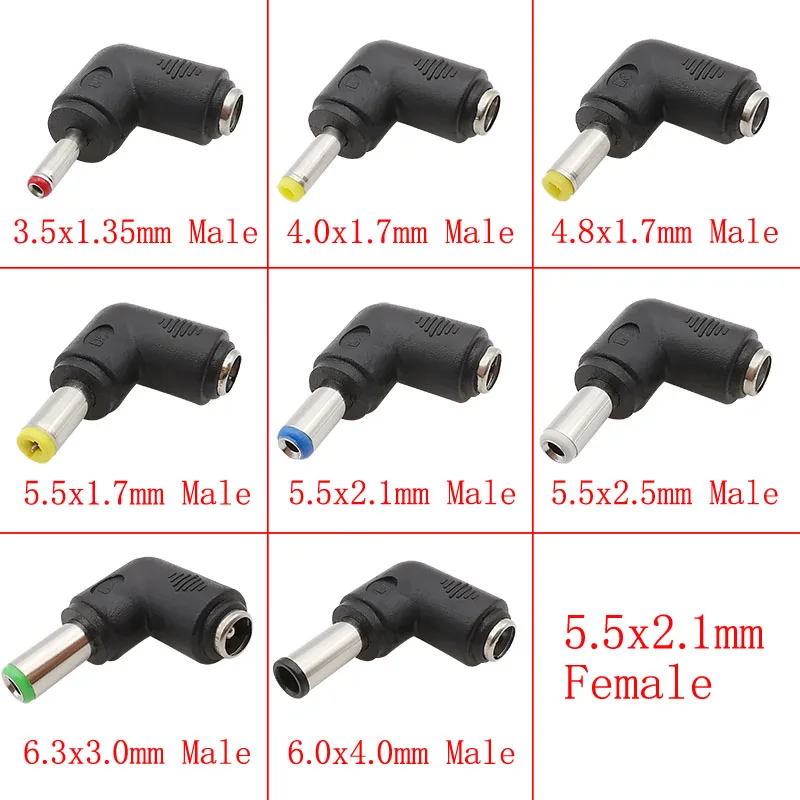 DC Connector 5.5x2.1mm Female Jack DC Power Adapter to 6.0x4.4mm 6.3x3.0 5.5x2.5 5.5x1.7 4.8x1.7 4.0x1.7mm Male Plug Right Angle