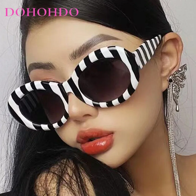 

DOHOHDO Retro Zebra Stripe Print Oval Women Sunglasses Classic Round Sun Glasses Men Vintage Luxury Fashion Decorative Eyewear