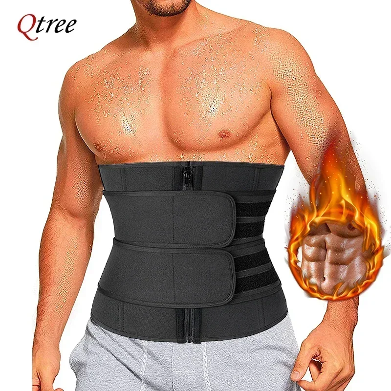 

Qtree Waist Trainer Men Sweat Belt Body Shaper Sauna Trimmer Stomach Wraps Workout Band Waste Cinchers Corset Belly with Strap