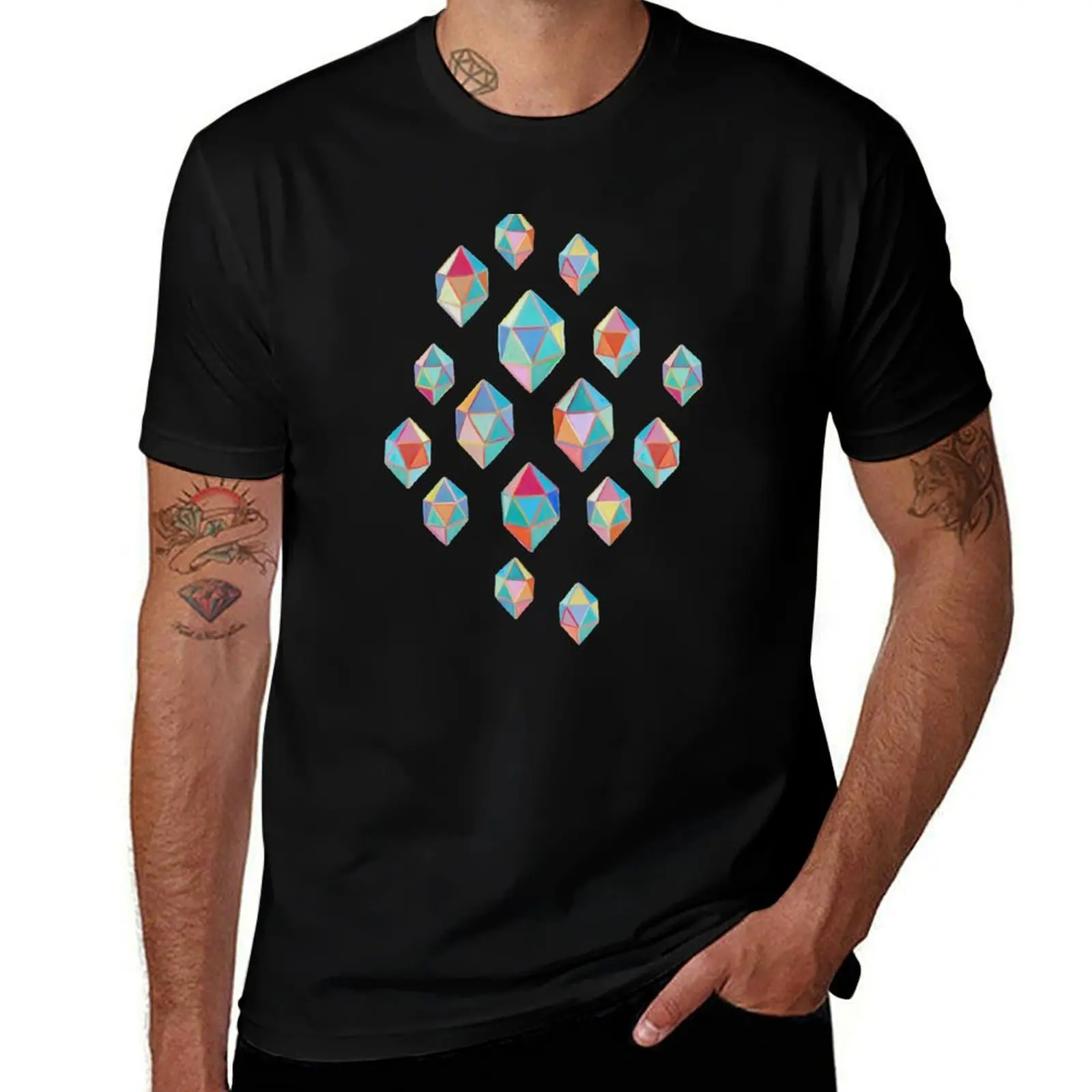 Floating Gems - a pattern of painted polygonal shapes T-Shirt Large Size Short Sleeve T-Shirt