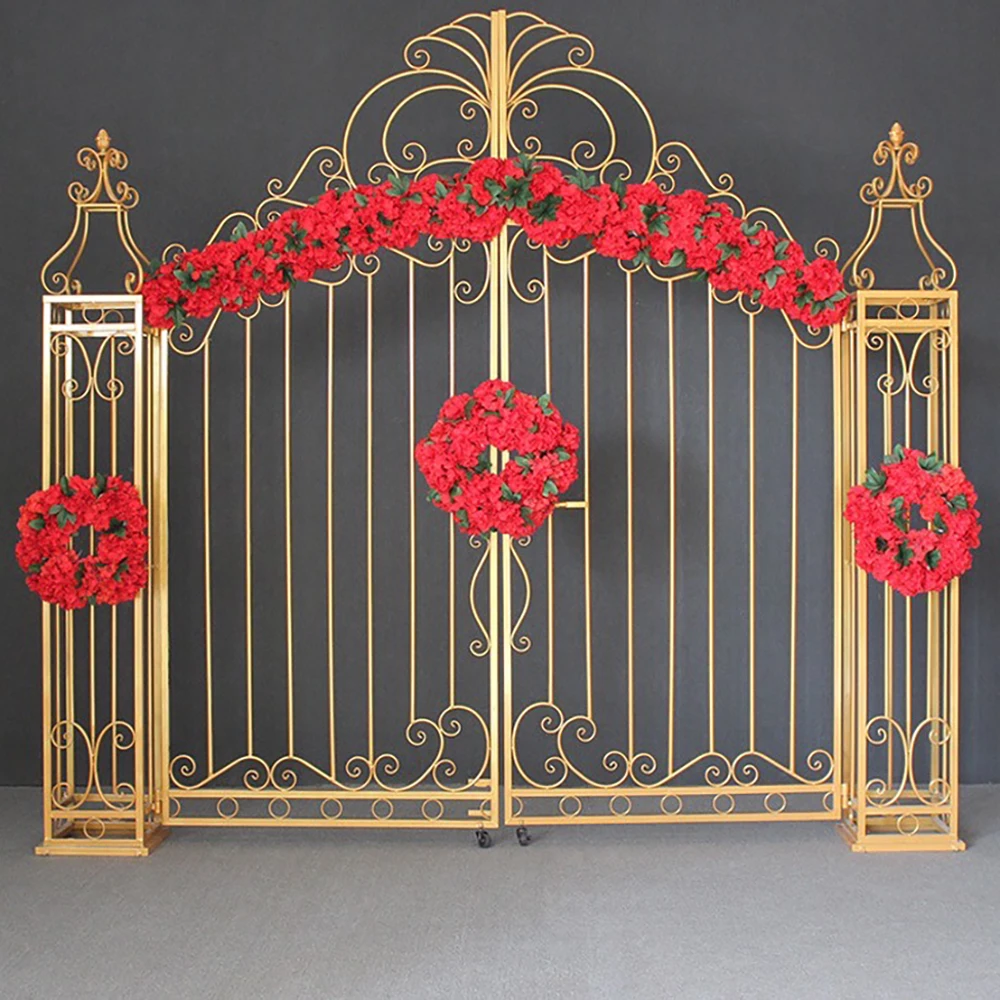 

Ceremony entrance gold metal arch stand wedding gates backdrop for event party decoration