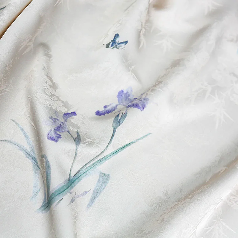 Elegant Orchid Grass Jacquard Print Fabric Breathable Skin Friendly for Qipao Shirt Suits Dresses Blouses Spring Summer Textile
