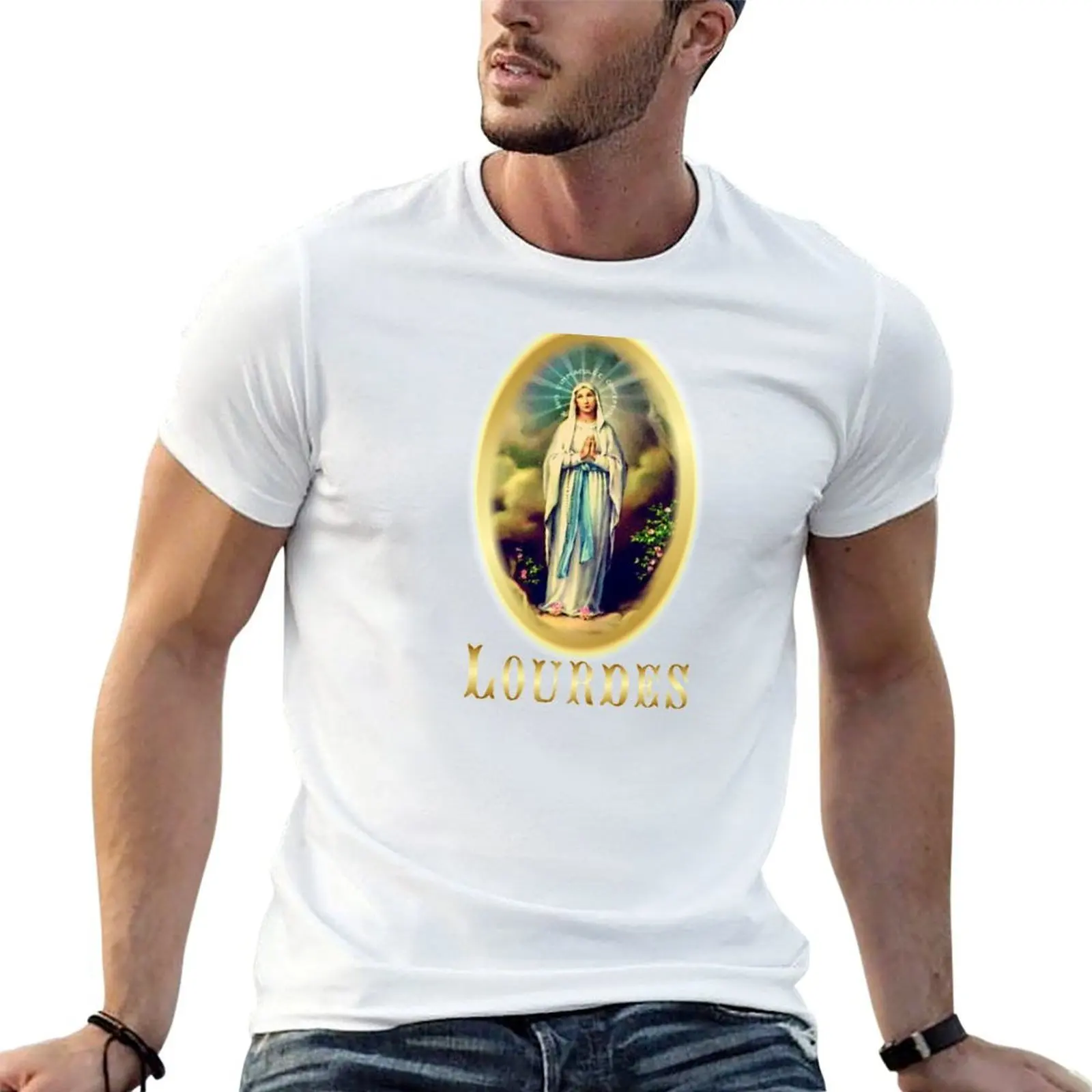 Camiseta católica de Nuestra Señora de Lourdes, Virgen María, Francia, Santa Bernadette, camisetas divertidas para hombre, camisetas de algodón para hombre