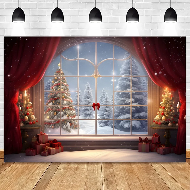 210X150Cm Kerst Achtergrond Doek Kerst Raam Kinderen Fotostudio Fotografie Achtergronden