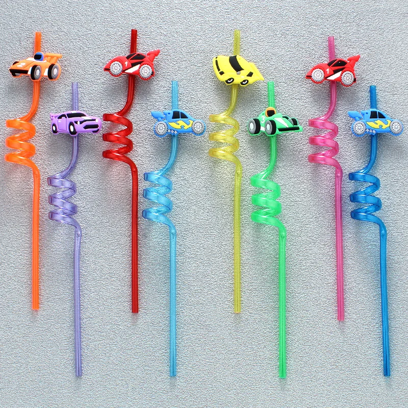 Pajitas de plástico reutilizables para fiesta de niños, Pajita helicoidal de 8 piezas y 26cm para beber, decoración de fiesta de cumpleaños