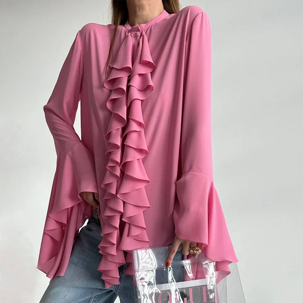 Tencel Lotus Leaf Chiffon Top, Loose Cardigan, Flared Sleeve, European and American, Autumn, 2020