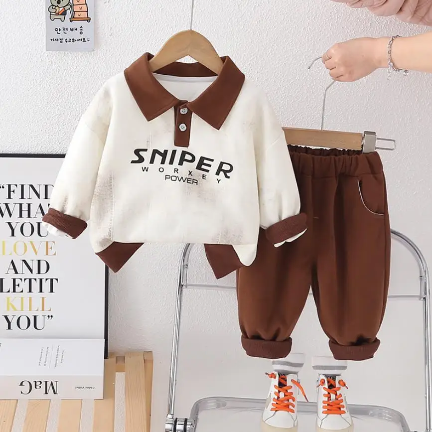 

Spring Autumn Children Boys Suits 1 To 5 Years Turn-down Collar Casual Letter Sweatshirt And Pants Kids Boys Clothes Tracksuits