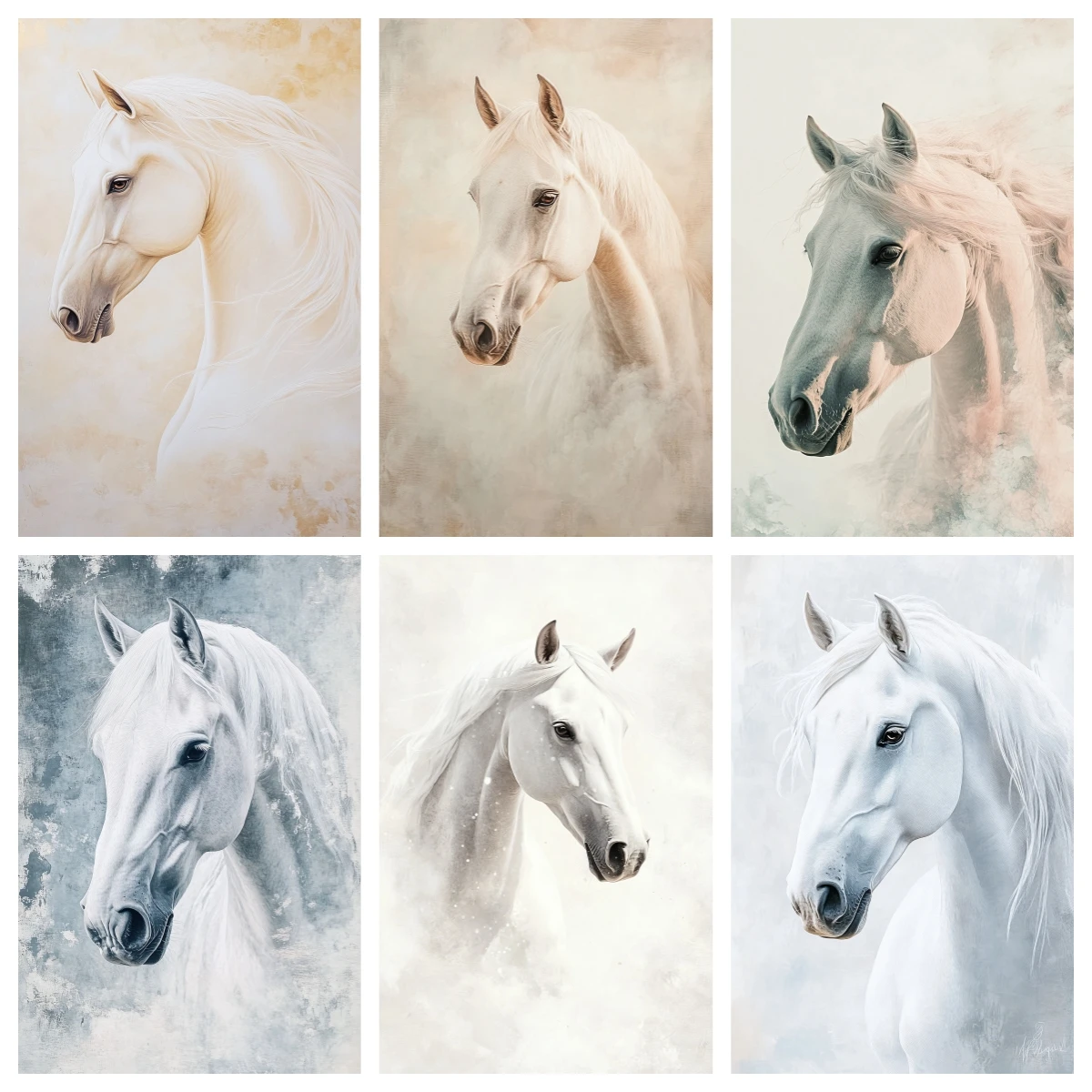 White Horse Head Poster Art Painting , Horses Canvas Art Prints Home Room Wall Picture Modern Decor