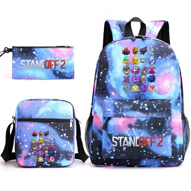 Standoff2 Backpack School Bag Pencil Case Shoulder Bag Three Piece Set Fashion Game Cartoon Print Children Durable SchoolBag