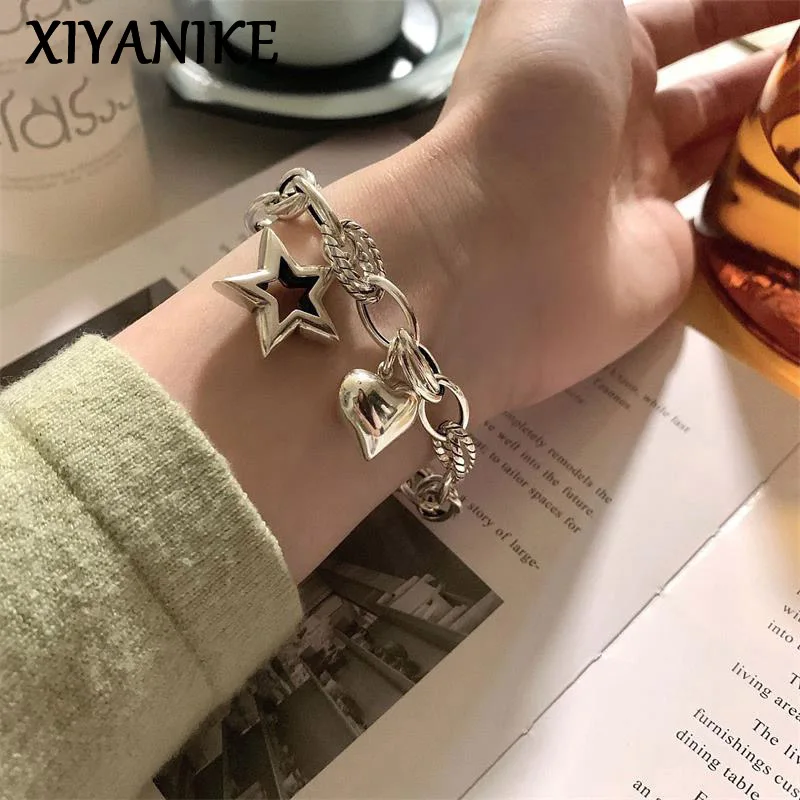 

XIYANIKE Vintage Love Star Bracelet For Men Women Girl Hip Hop Fashion New Punk Jewelry Couple Gift Party Bounce pulseras mujer