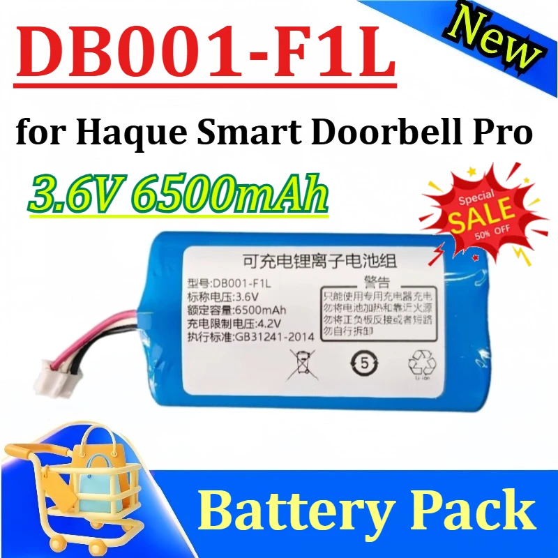New DB001-F1L 5200mAh 6500mAh 3.6V Rechargeable Lithium Battery Pack Replacement for Haque Smart Doorbell Pro