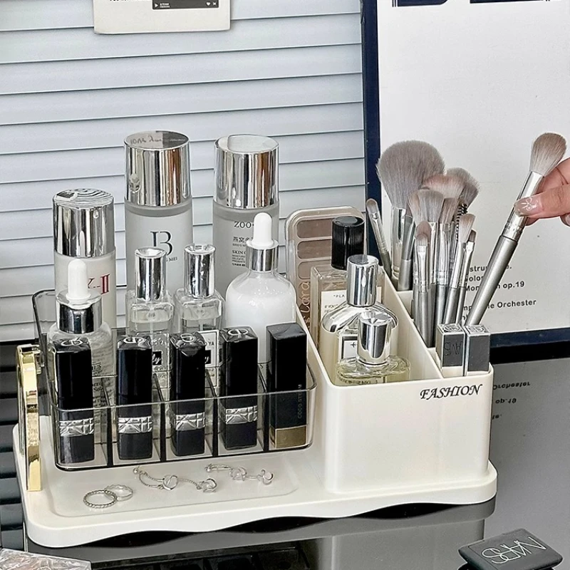Luxury Cosmetic Organizer Makeup Storage Box Desktop Dressing Table Perfume Lipstick Makeup Brush Grids Rotating Storage Rack