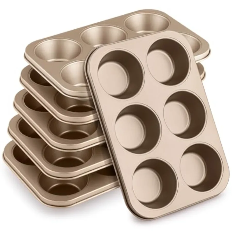 

6 Pack Jumbo Nonstick Muffin Baking Pan Muffin Tins Heavy Duty Cupcake Tin Gold Carbon Steel Cup Cake Tray for Baking Cupcakes