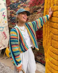 Women's Multicolor Short Kantha Jacket, Cotton Quilted Coat, Boho Hippie Clothing, Open Crochet Kimono, 100% Handmade, Summer