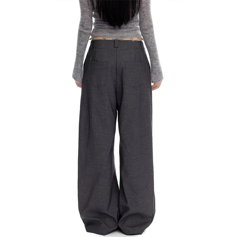 Simple New Women's Trousers Striped Contrast Color Design Casual Bottom Korean Style Pleated Wide Leg A-line Pants