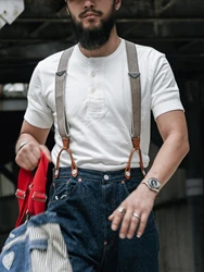 Rugged Bronson American Retro Henry Collar Base Shirt Short Sleeve T-Shirt Pure Cotton Khaki Half Sleeve Tee Youth Casual Wear