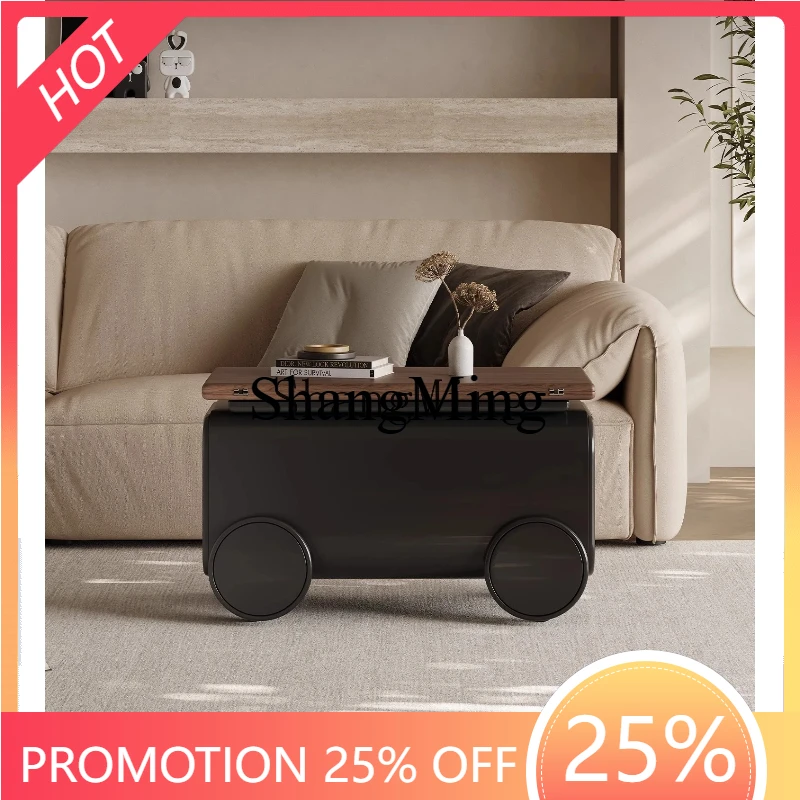

SM movable coffee table trolley folding rectangular light luxury living room household solid wood edge table