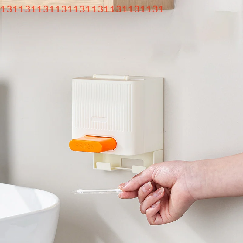 Home Bathroom Storage Organizer for Makeup Cotton Swabs Automatic Press Cotton Swab Dispenser Box with Dustproof Lid