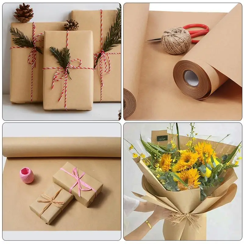 Floral Wrapping Paper Bouquets Brown Roll DIY White Warp Scroll Kraft Gift Packing for School Office Kraft Paper 30cmx10m