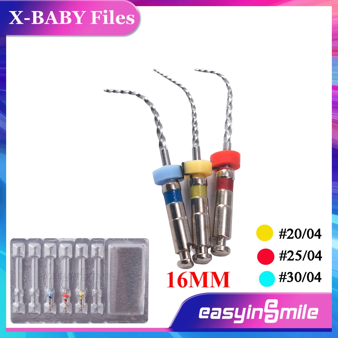 EASYINSMILE 3Pcs/Pack Dental Endodontic NITI X-Baby Endo Rotary Engine Files Tips 04 Taper For Kids Root Canal Treat  Use 16MM