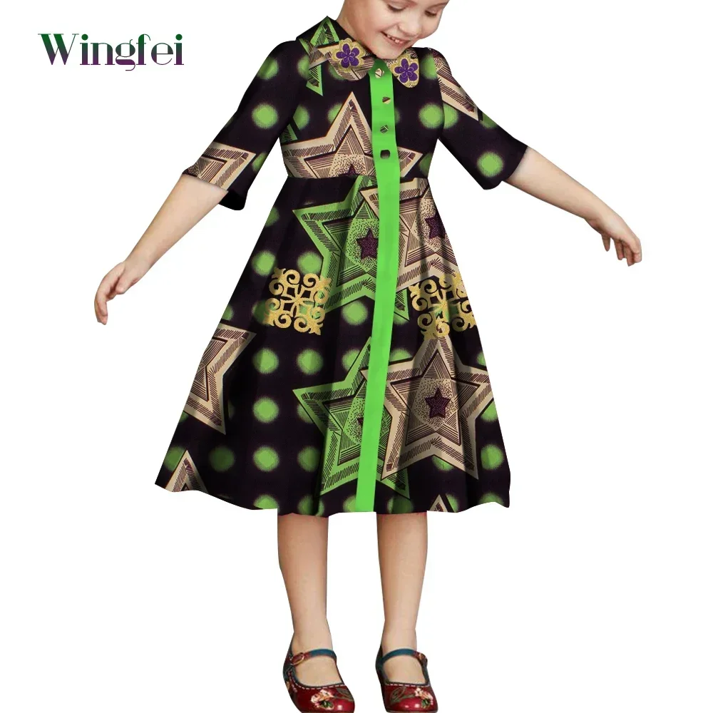 African Clothes for Children Floral Print Girls Dresses Dashiki Party Clothes Short Sleeve Ankara Baby Dresses WYT687