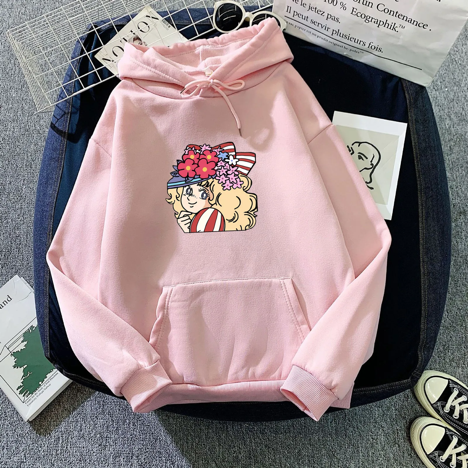 Candy Candy Hoodie Women Fashion Kawaii Anime Harajuku Pullovers Sweatshirt Female 90s Vintage Clothes Cartoon Female Hoody