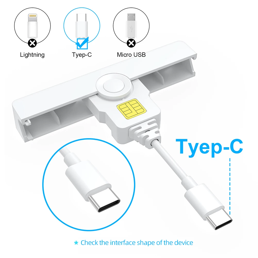 USB /Type-C Smart Card Reader SIM Cloner Type-C Bank Tax Declaration Citizen IC Card Bank Chip Card Reader for Windows/Mac Phone