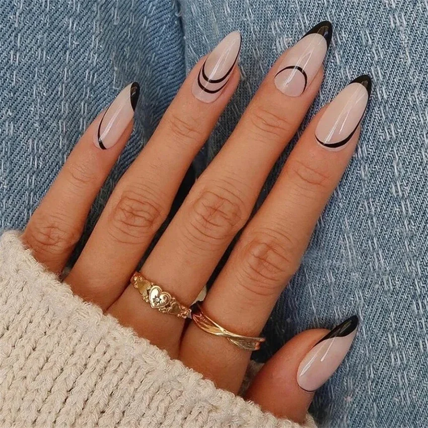 24Pcs/Set French Round Head Fake Nails Tips Color Printing Dots Diamonds Wearing False Nails White Removable Press on Nail Art 4