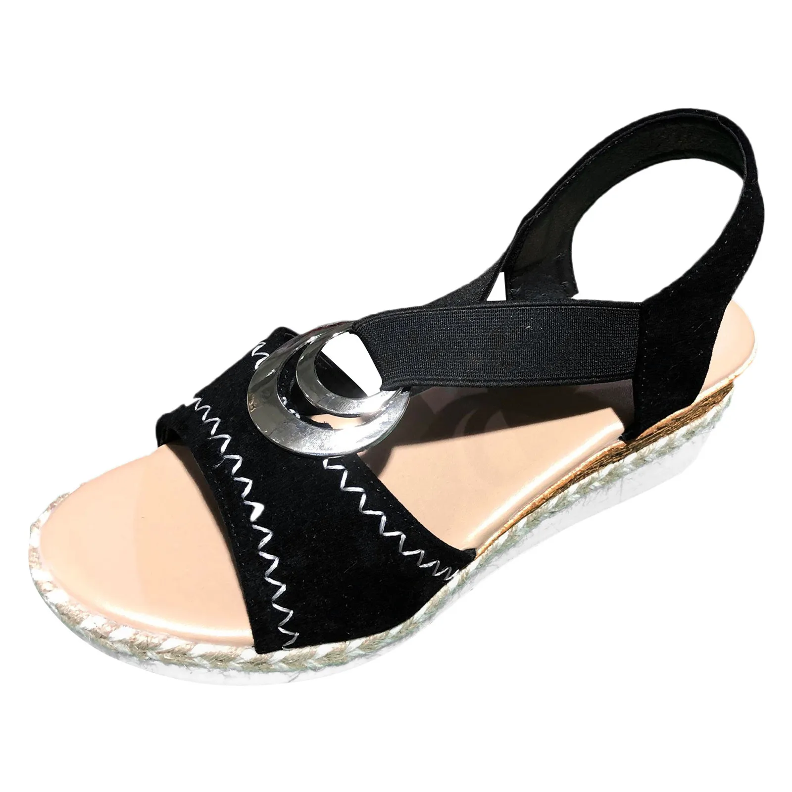 

Stylish Sandals for Women Suede Metal Detail Slingback Wedge Sandals For Women Casual Open Toe Plastic Sandals Women New Size 40